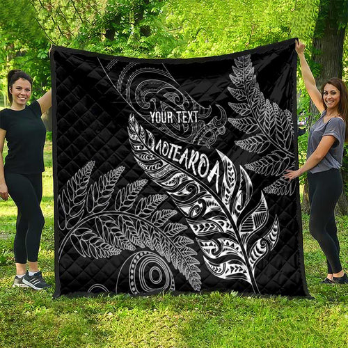Aotearoa Personalized Lawn Bowls Maori Quilt New Zealand Black Tribal Silver Fern - Aussie Hoodie