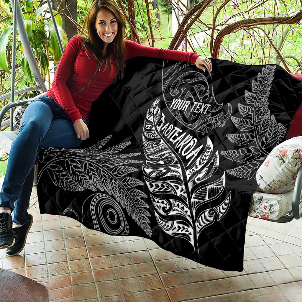 Aotearoa Personalized Lawn Bowls Maori Quilt New Zealand Black Tribal Silver Fern - Aussie Hoodie