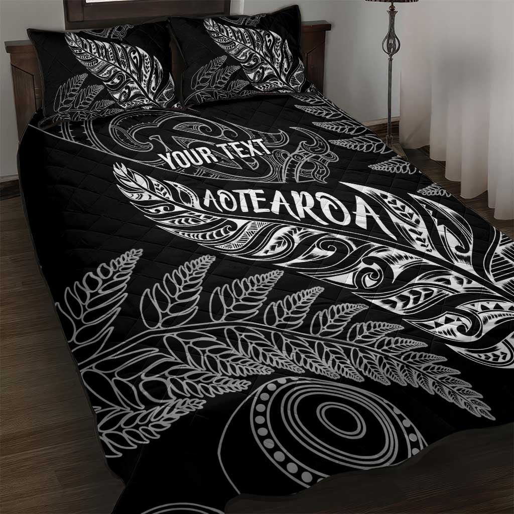 Aotearoa Personalized Lawn Bowls Maori Quilt Bed Set New Zealand Black Tribal Silver Fern - Aussie Hoodie