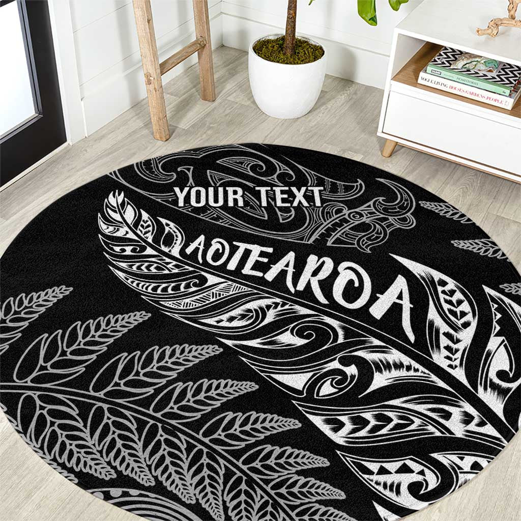 Aotearoa Personalized Lawn Bowls Maori Round Carpet New Zealand Black Tribal Silver Fern - Aussie Hoodie