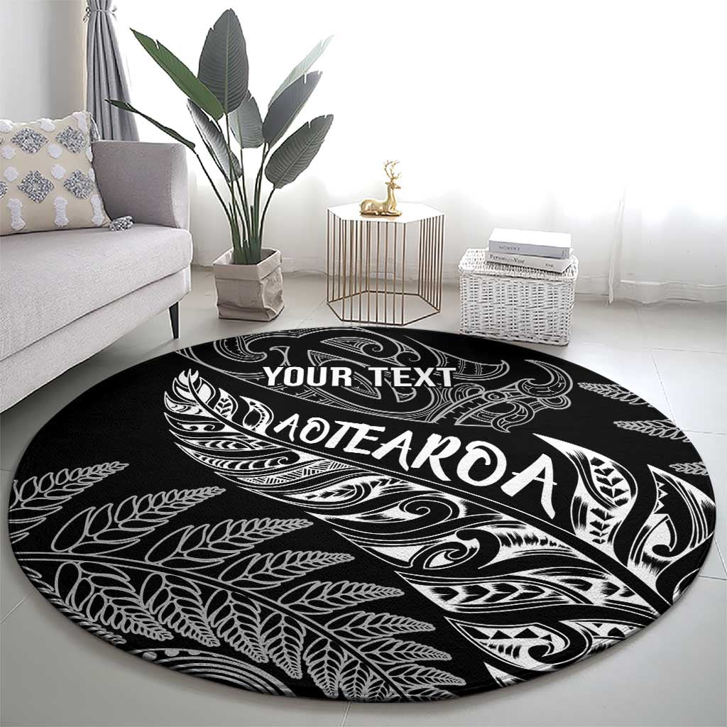 Aotearoa Personalized Lawn Bowls Maori Round Carpet New Zealand Black Tribal Silver Fern - Aussie Hoodie