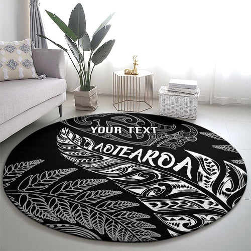 Aotearoa Personalized Lawn Bowls Maori Round Carpet New Zealand Black Tribal Silver Fern - Aussie Hoodie