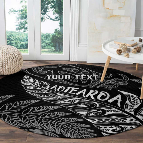 Aotearoa Personalized Lawn Bowls Maori Round Carpet New Zealand Black Tribal Silver Fern - Aussie Hoodie