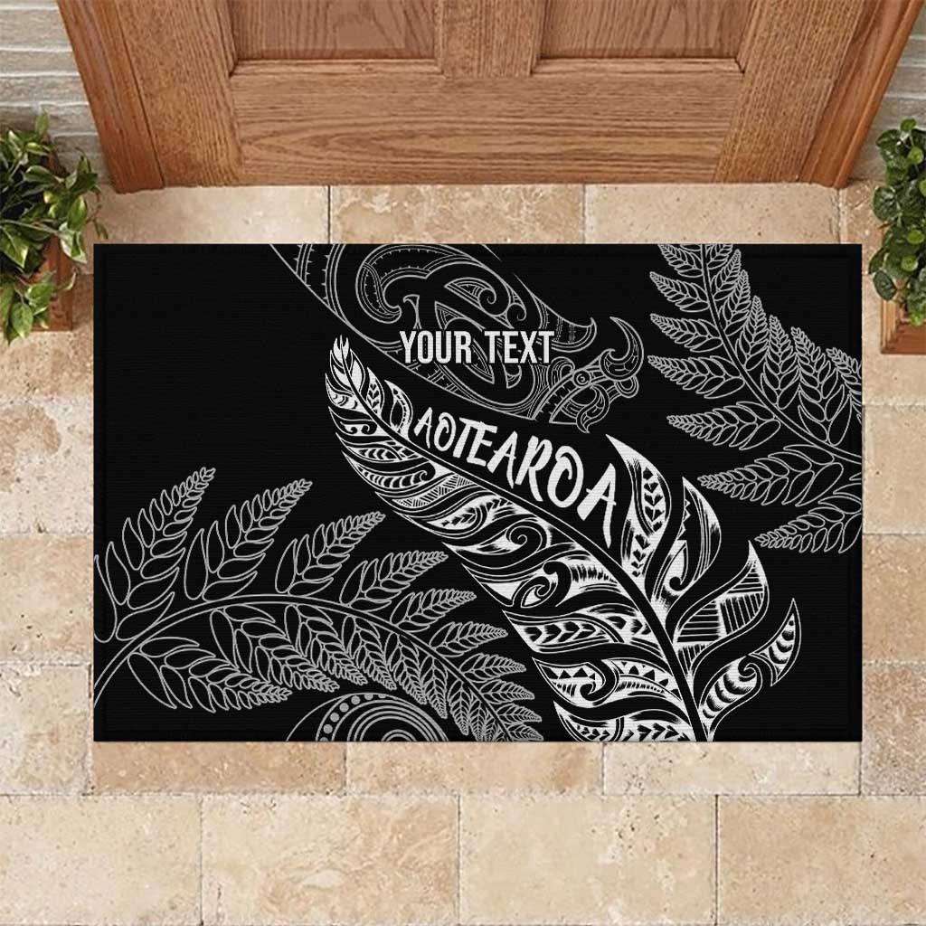 Aotearoa Personalized Lawn Bowls Maori Rubber Doormat New Zealand Black Tribal Silver Fern - Aussie Hoodie
