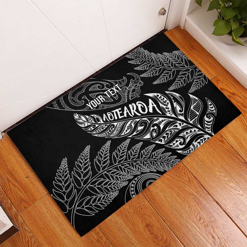 Aotearoa Personalized Lawn Bowls Maori Rubber Doormat New Zealand Black Tribal Silver Fern - Aussie Hoodie