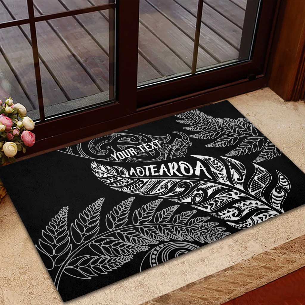 Aotearoa Personalized Lawn Bowls Maori Rubber Doormat New Zealand Black Tribal Silver Fern - Aussie Hoodie
