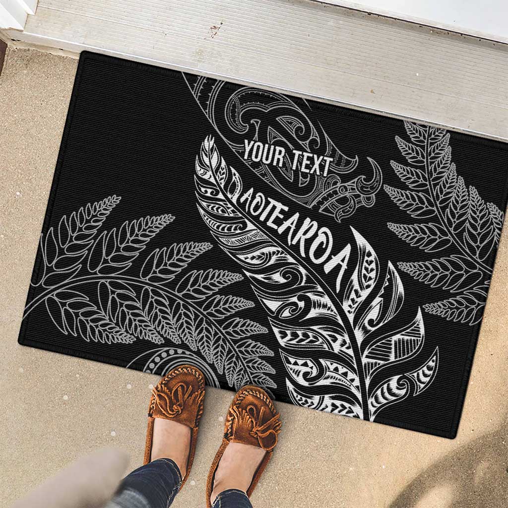 Aotearoa Personalized Lawn Bowls Maori Rubber Doormat New Zealand Black Tribal Silver Fern - Aussie Hoodie
