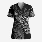 Aotearoa Personalized Lawn Bowls Maori Scrub Top New Zealand Black Tribal Silver Fern - Aussie Hoodie