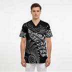 Aotearoa Personalized Lawn Bowls Maori Scrub Top New Zealand Black Tribal Silver Fern - Aussie Hoodie