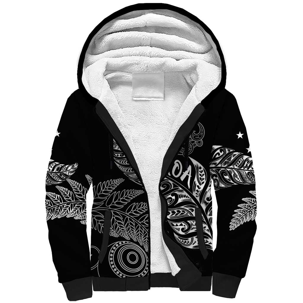 Aotearoa Personalized Lawn Bowls Maori Sherpa Hoodie New Zealand Black Tribal Silver Fern - Aussie Hoodie