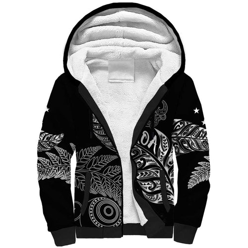 Aotearoa Personalized Lawn Bowls Maori Sherpa Hoodie New Zealand Black Tribal Silver Fern - Aussie Hoodie