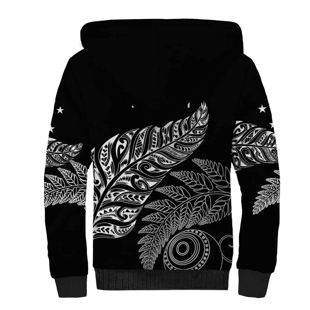Aotearoa Personalized Lawn Bowls Maori Sherpa Hoodie New Zealand Black Tribal Silver Fern - Aussie Hoodie