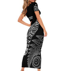 Aotearoa Personalized Lawn Bowls Maori Short Sleeve Bodycon Dress New Zealand Black Tribal Silver Fern - Aussie Hoodie