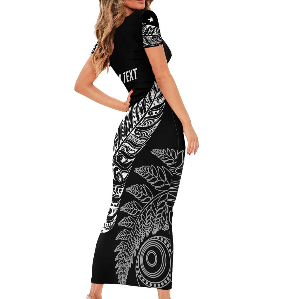 Aotearoa Personalized Lawn Bowls Maori Short Sleeve Bodycon Dress New Zealand Black Tribal Silver Fern - Aussie Hoodie