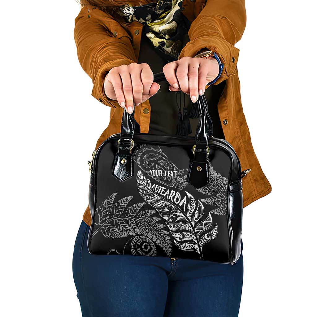 Aotearoa Personalized Lawn Bowls Maori Shoulder Handbag New Zealand Black Tribal Silver Fern - Aussie Hoodie