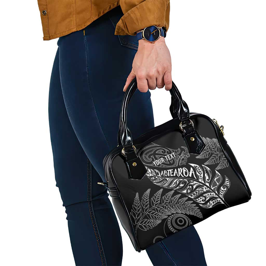 Aotearoa Personalized Lawn Bowls Maori Shoulder Handbag New Zealand Black Tribal Silver Fern - Aussie Hoodie