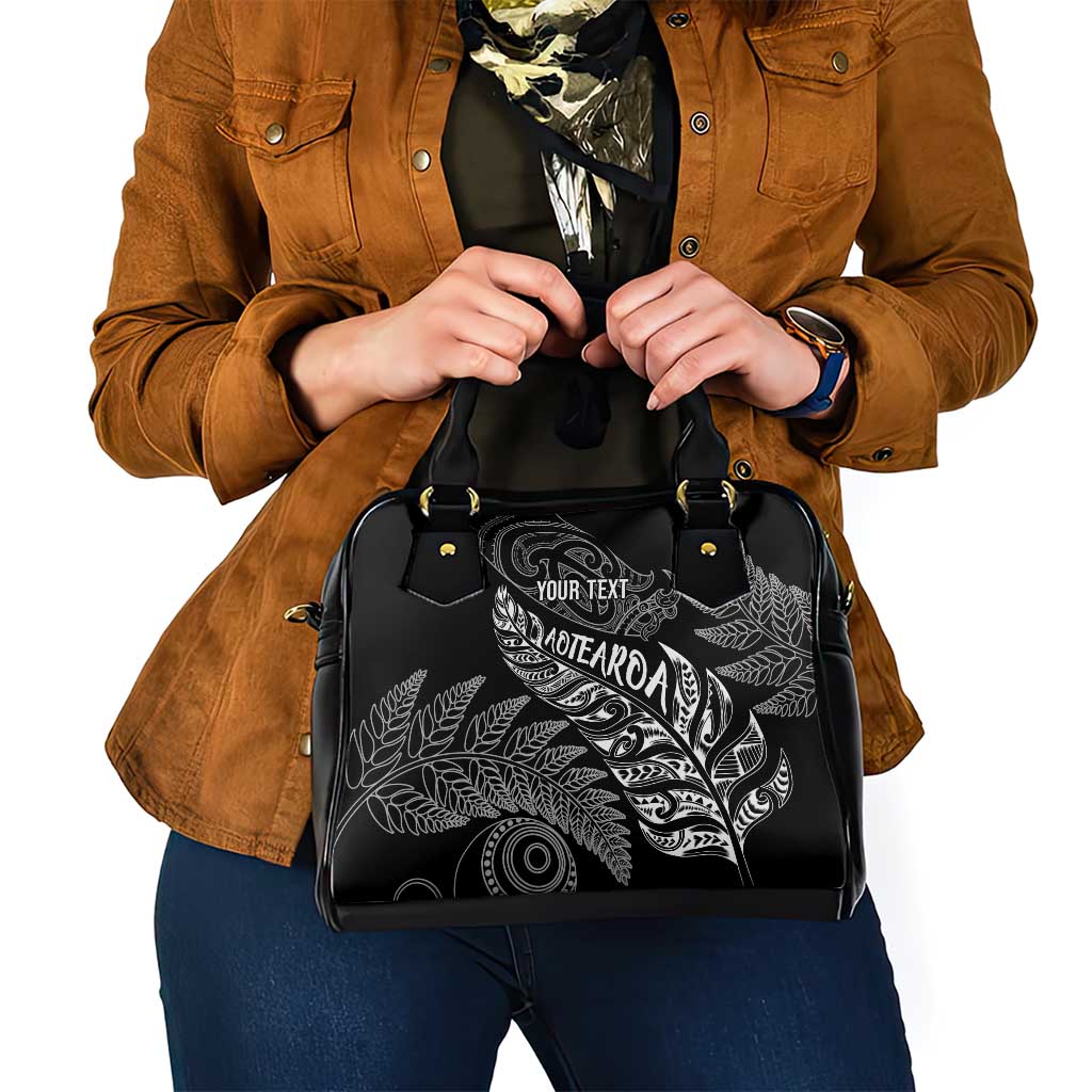 Aotearoa Personalized Lawn Bowls Maori Shoulder Handbag New Zealand Black Tribal Silver Fern - Aussie Hoodie