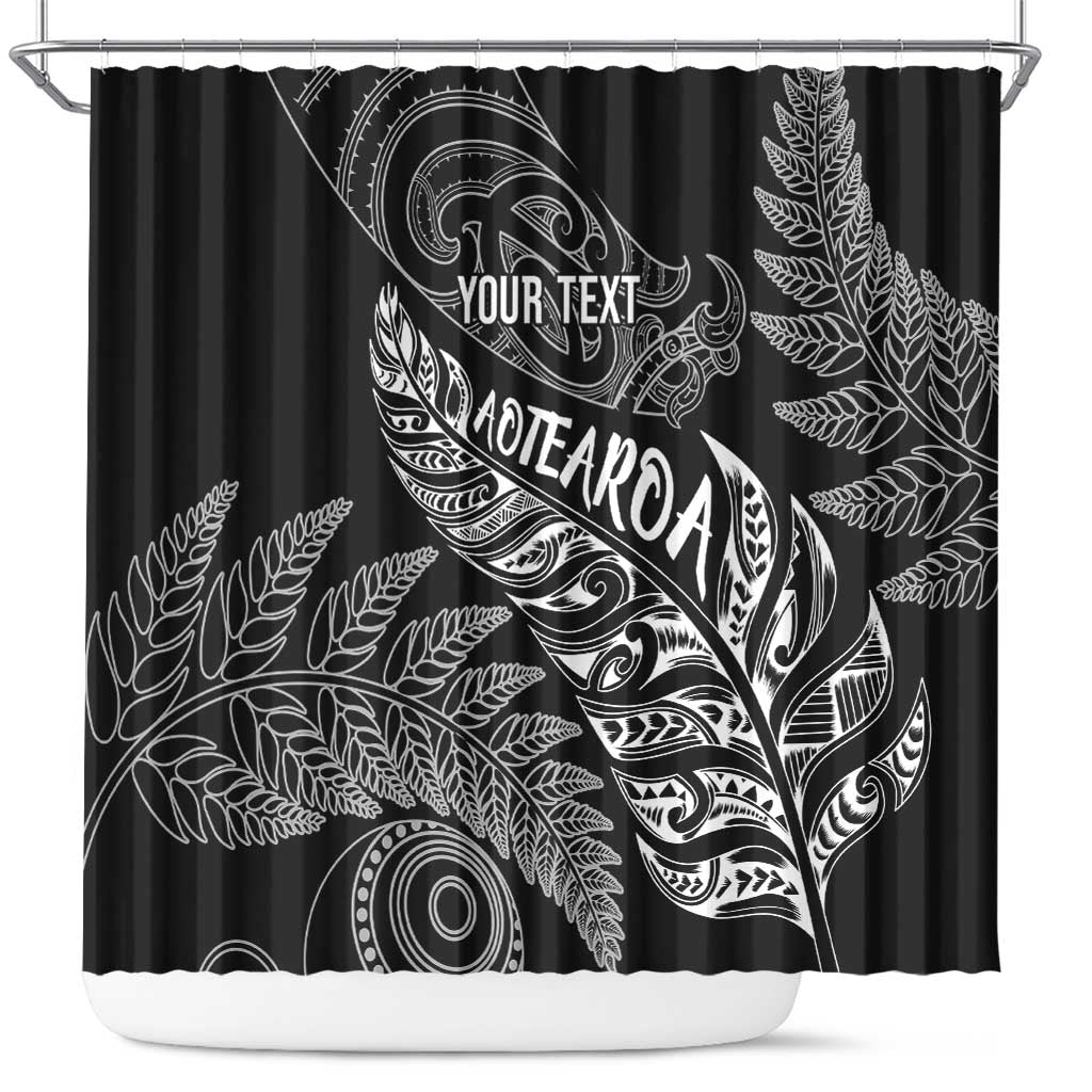 Aotearoa Personalized Lawn Bowls Maori Shower Curtain New Zealand Black Tribal Silver Fern - Aussie Hoodie
