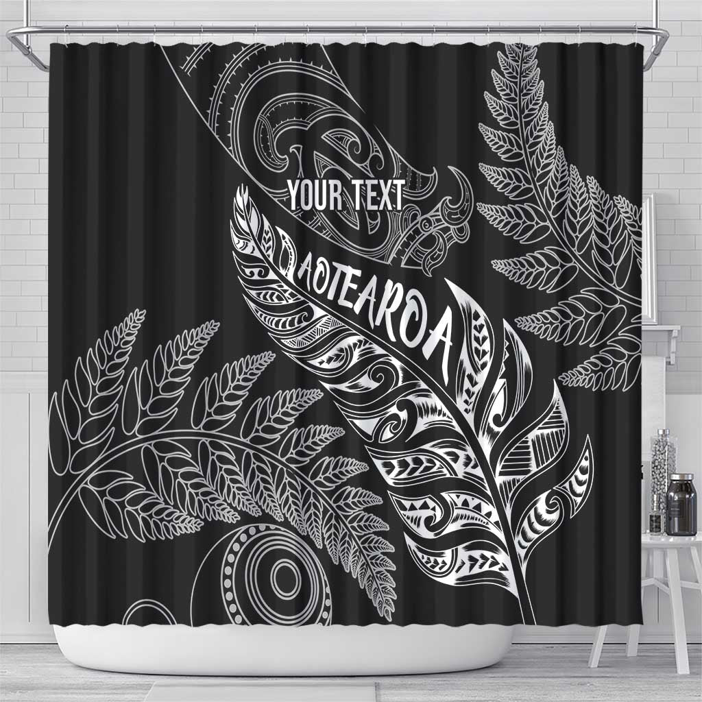 Aotearoa Personalized Lawn Bowls Maori Shower Curtain New Zealand Black Tribal Silver Fern - Aussie Hoodie
