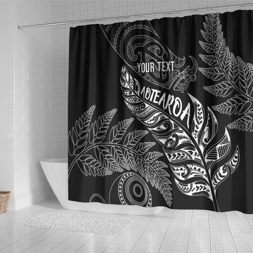 Aotearoa Personalized Lawn Bowls Maori Shower Curtain New Zealand Black Tribal Silver Fern - Aussie Hoodie
