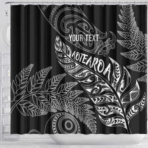 Aotearoa Personalized Lawn Bowls Maori Shower Curtain New Zealand Black Tribal Silver Fern - Aussie Hoodie