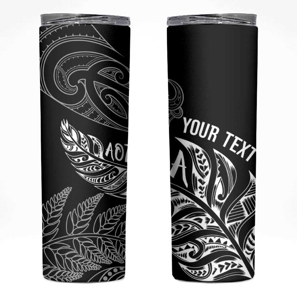Aotearoa Personalized Lawn Bowls Maori Skinny Tumbler New Zealand Black Tribal Silver Fern - Aussie Hoodie