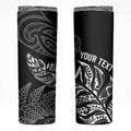 Aotearoa Personalized Lawn Bowls Maori Skinny Tumbler New Zealand Black Tribal Silver Fern - Aussie Hoodie