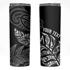 Aotearoa Personalized Lawn Bowls Maori Skinny Tumbler New Zealand Black Tribal Silver Fern - Aussie Hoodie