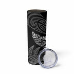 Aotearoa Personalized Lawn Bowls Maori Skinny Tumbler New Zealand Black Tribal Silver Fern - Aussie Hoodie