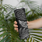 Aotearoa Personalized Lawn Bowls Maori Skinny Tumbler New Zealand Black Tribal Silver Fern - Aussie Hoodie