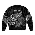 Aotearoa Personalized Lawn Bowls Maori Sleeve Zip Bomber Jacket New Zealand Black Tribal Silver Fern - Aussie Hoodie