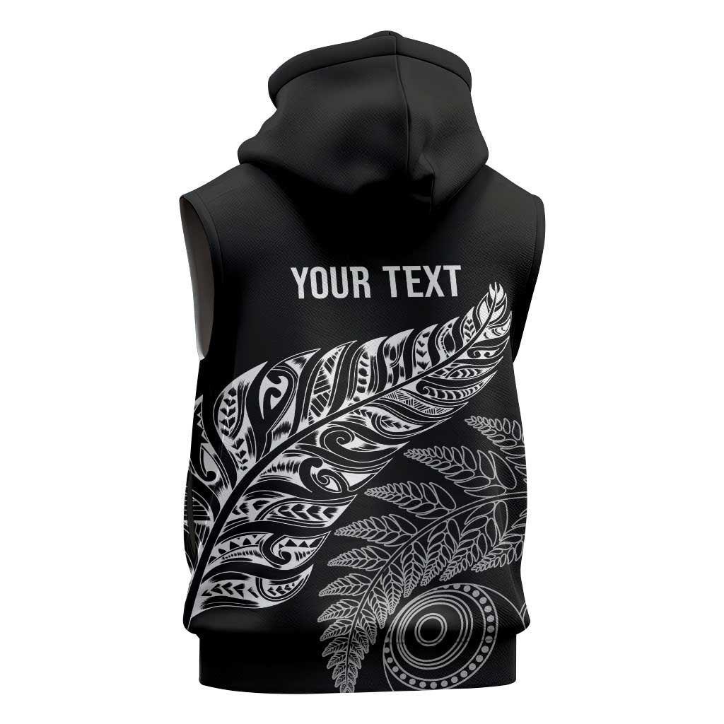 Aotearoa Personalized Lawn Bowls Maori Sleeveless Hoodie New Zealand Black Tribal Silver Fern - Aussie Hoodie