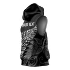 Aotearoa Personalized Lawn Bowls Maori Sleeveless Hoodie New Zealand Black Tribal Silver Fern - Aussie Hoodie