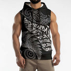 Aotearoa Personalized Lawn Bowls Maori Sleeveless Hoodie New Zealand Black Tribal Silver Fern - Aussie Hoodie
