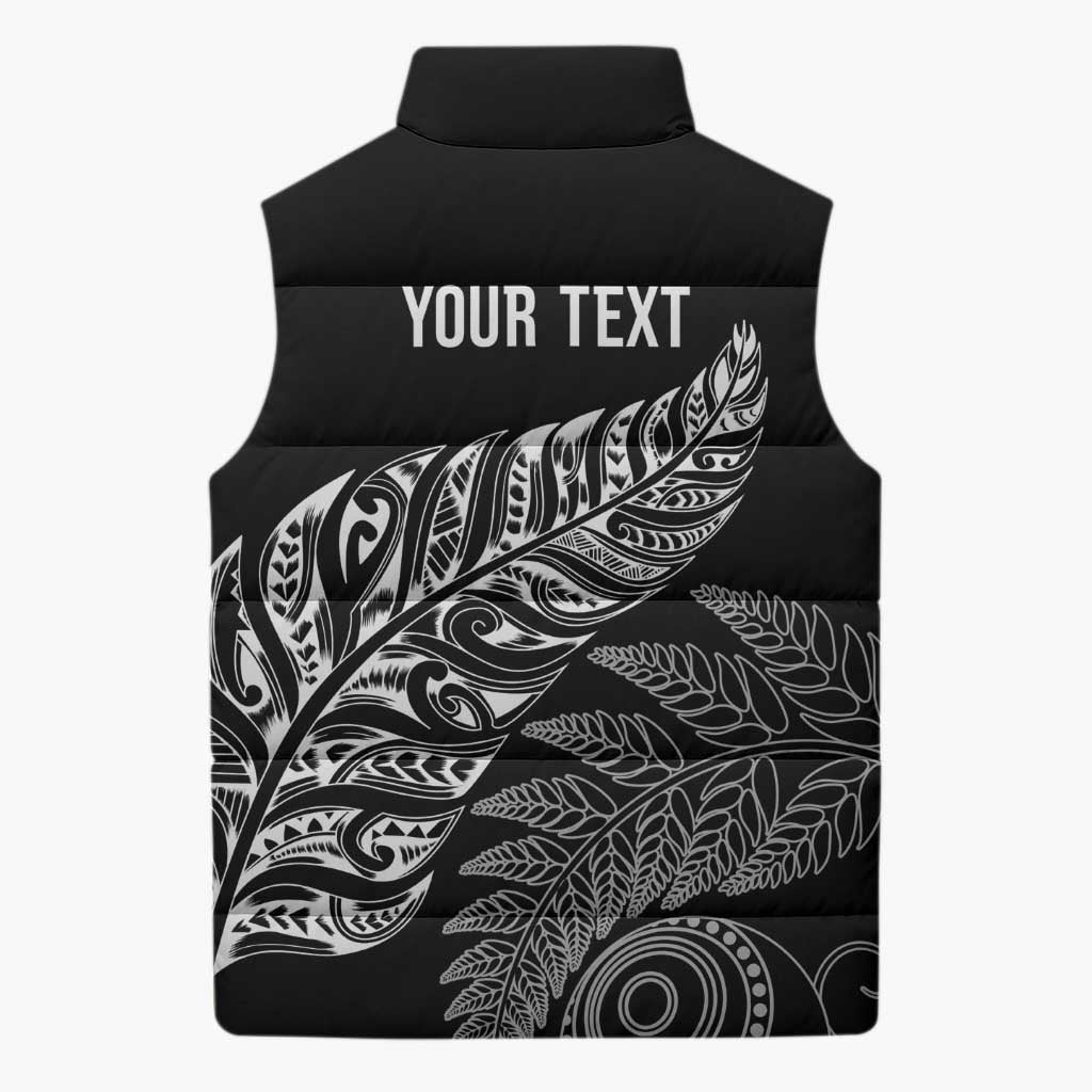 Aotearoa Personalized Lawn Bowls Maori Sleeveless Puffer Jacket New Zealand Black Tribal Silver Fern - Aussie Hoodie