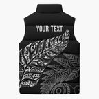 Aotearoa Personalized Lawn Bowls Maori Sleeveless Puffer Jacket New Zealand Black Tribal Silver Fern - Aussie Hoodie