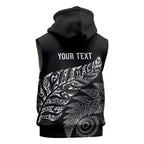 Aotearoa Personalized Lawn Bowls Maori Sleeveless Zip Hoodie New Zealand Black Tribal Silver Fern LT7