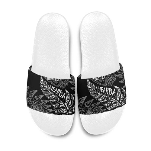Aotearoa Personalized Lawn Bowls Maori Slide Sandals New Zealand Black Tribal Silver Fern - Aussie Hoodie