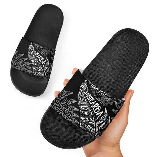 Aotearoa Personalized Lawn Bowls Maori Slide Sandals New Zealand Black Tribal Silver Fern - Aussie Hoodie