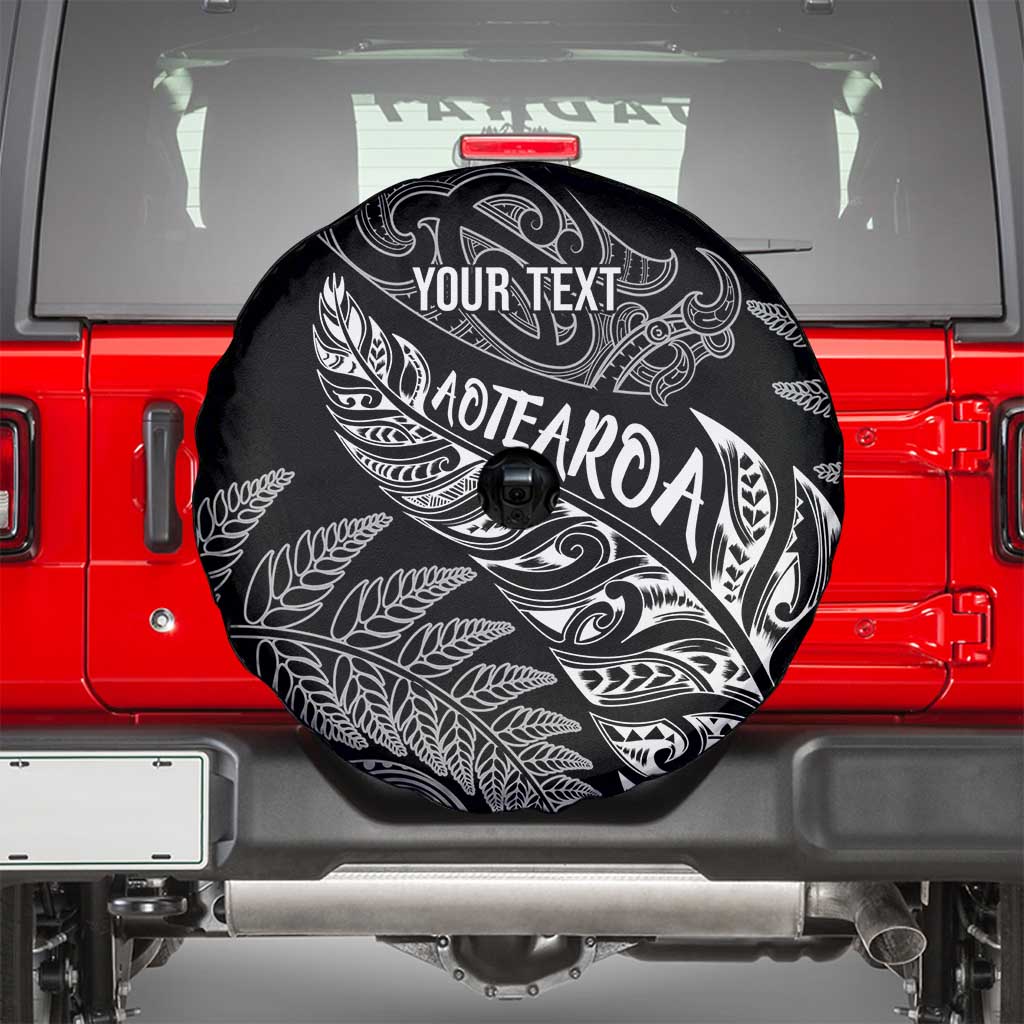 Aotearoa Personalized Lawn Bowls Maori Spare Tire Cover New Zealand Black Tribal Silver Fern - Aussie Hoodie