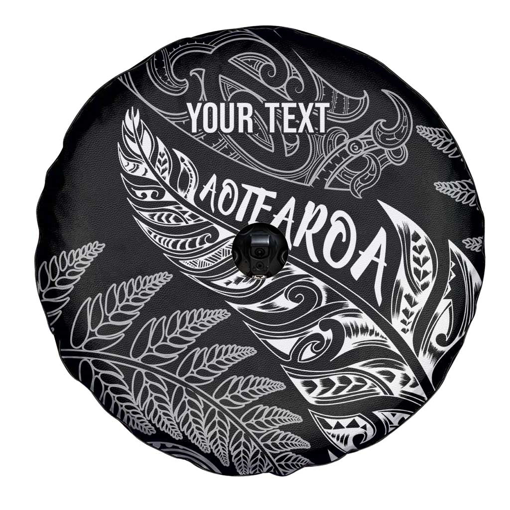 Aotearoa Personalized Lawn Bowls Maori Spare Tire Cover New Zealand Black Tribal Silver Fern - Aussie Hoodie