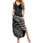 Aotearoa Personalized Lawn Bowls Maori Summer Maxi Dress New Zealand Black Tribal Silver Fern - Aussie Hoodie