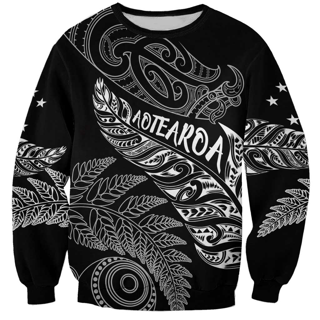 Aotearoa Personalized Lawn Bowls Maori Sweatshirt New Zealand Black Tribal Silver Fern - Aussie Hoodie
