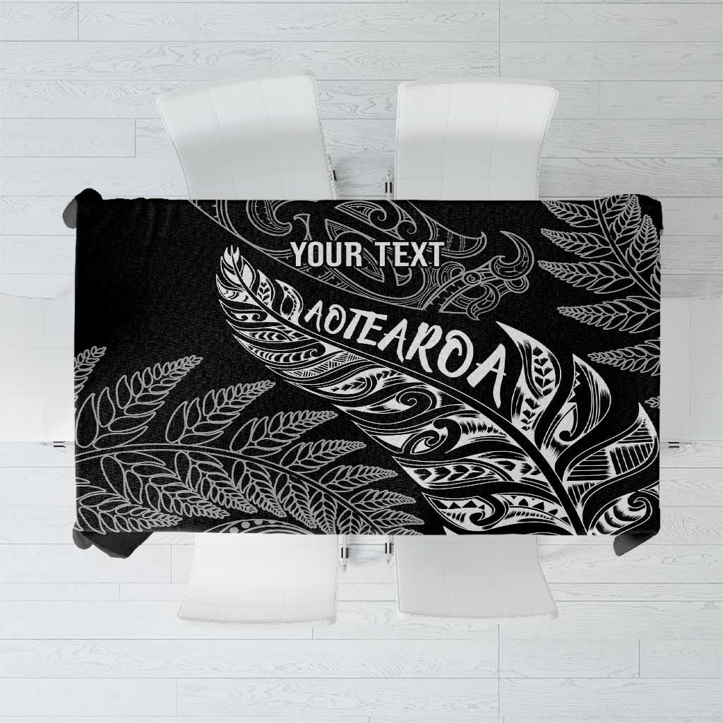 Aotearoa Personalized Lawn Bowls Maori Tablecloth New Zealand Black Tribal Silver Fern - Aussie Hoodie