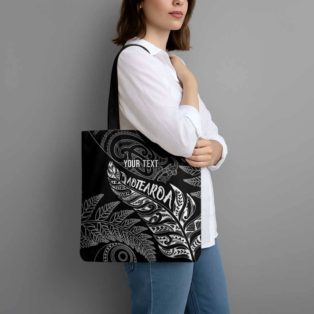 Aotearoa Personalized Lawn Bowls Maori Tote Bag New Zealand Black Tribal Silver Fern - Aussie Hoodie