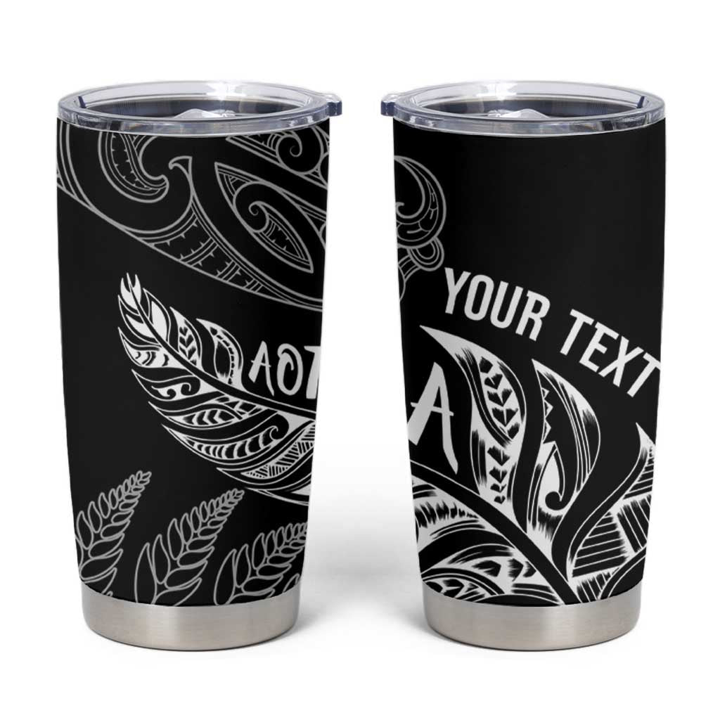 Aotearoa Personalized Lawn Bowls Maori Tumbler Cup New Zealand Black Tribal Silver Fern - Aussie Hoodie