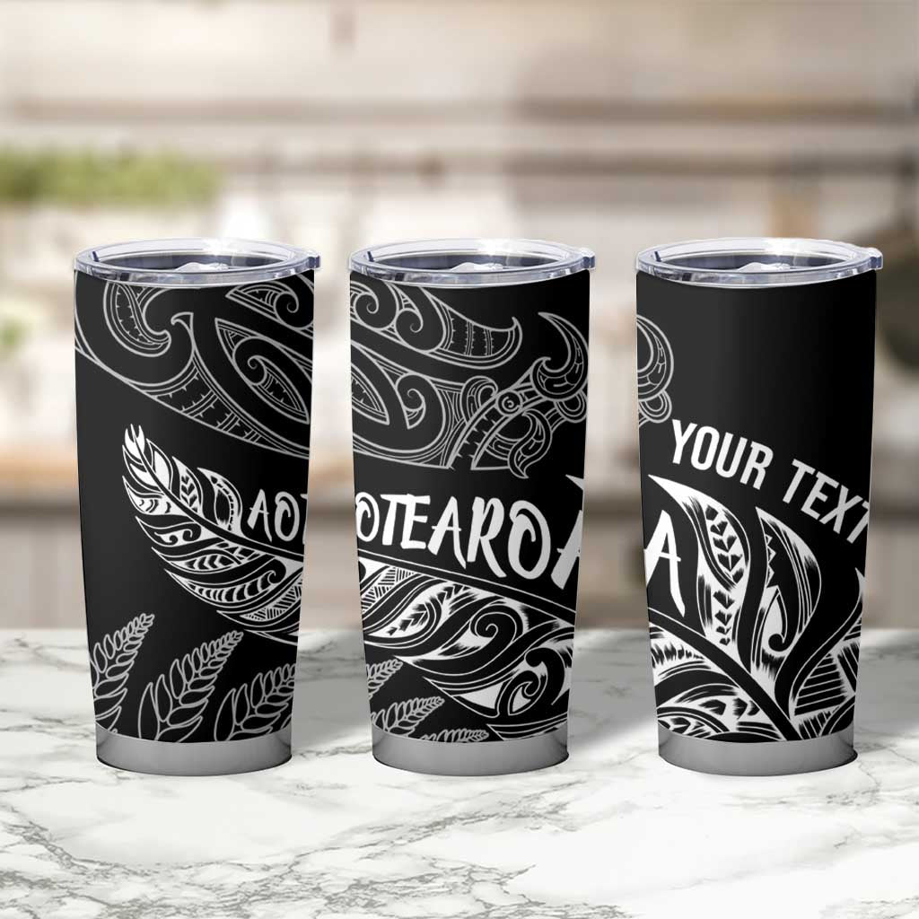 Aotearoa Personalized Lawn Bowls Maori Tumbler Cup New Zealand Black Tribal Silver Fern - Aussie Hoodie