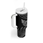 Aotearoa Personalized Lawn Bowls Maori Tumbler With Handle New Zealand Black Tribal Silver Fern - Aussie Hoodie