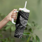 Aotearoa Personalized Lawn Bowls Maori Tumbler With Handle New Zealand Black Tribal Silver Fern - Aussie Hoodie