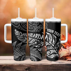 Aotearoa Personalized Lawn Bowls Maori Tumbler With Handle New Zealand Black Tribal Silver Fern - Aussie Hoodie